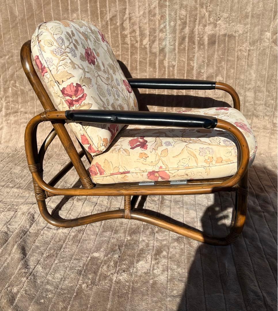 【アンティーク】① 籐 ラタン 座椅子 アームチェア クッションチェア 古民家