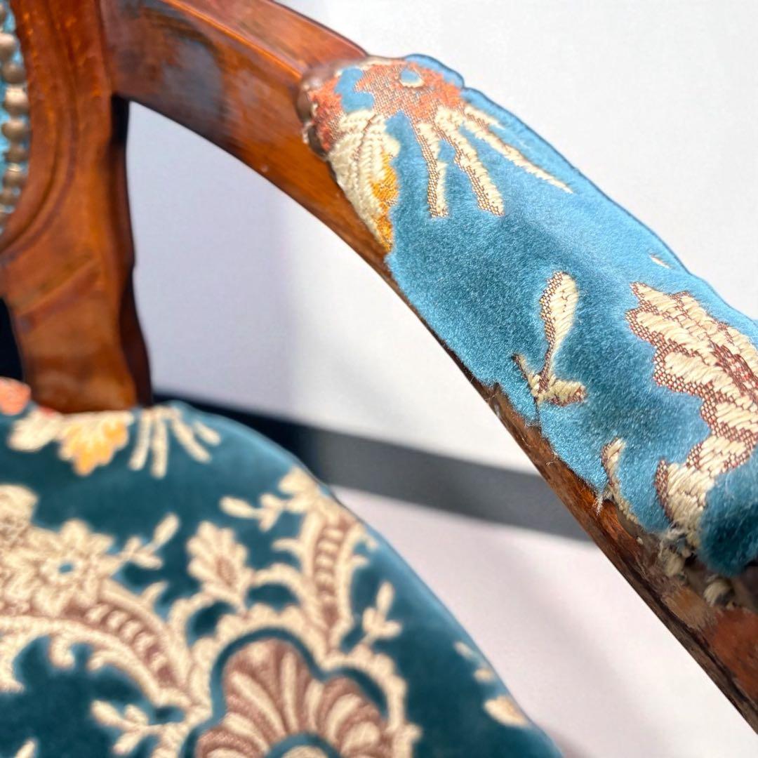 【詳細不明】アームチェア　金華山織　猫足　猫脚　ロココ調