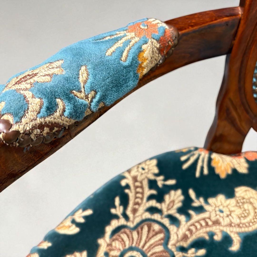 【詳細不明】アームチェア　金華山織　猫足　猫脚　ロココ調