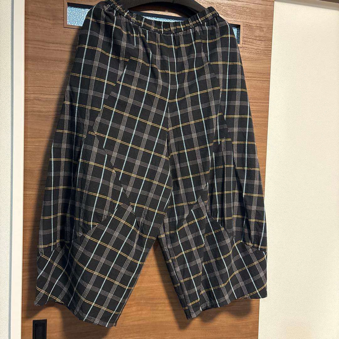 慈雨綿素材チェックパンツ