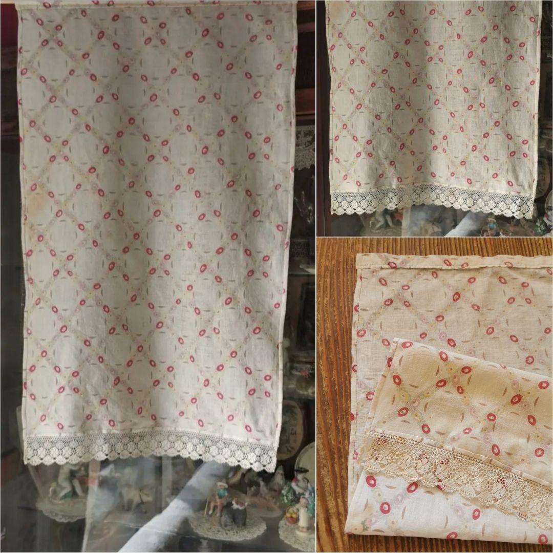 アンティーク トレリスローズ花柄フレンチファブリック レース装飾カーテンパネル