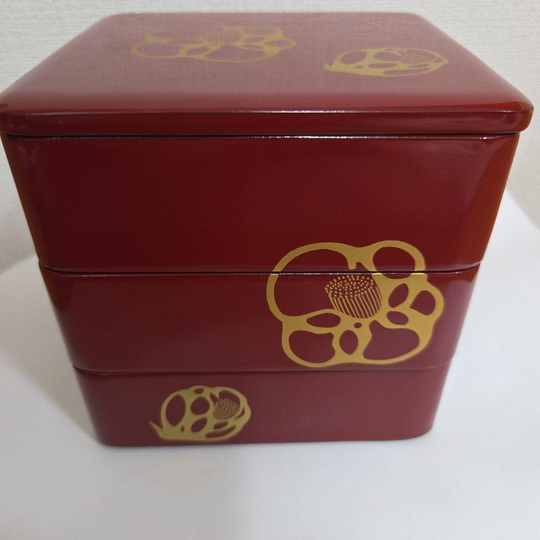川連漆器　三段お重(姫重)　椿柄