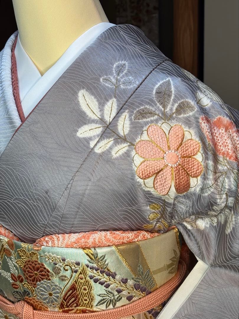 フォーマル５点フルセット 正絹訪問着　袋帯　帯締め帯揚げ　重ね襟