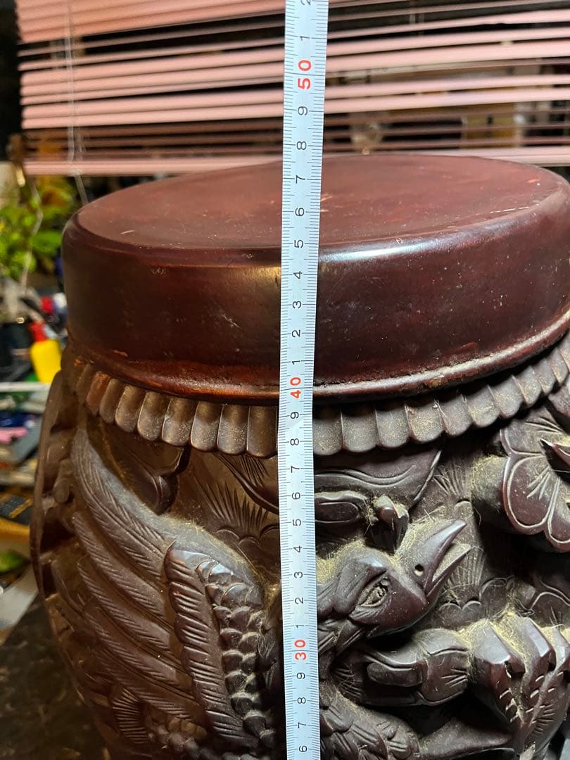 中国木彫椅子 龍 、鳳凰 、彫刻 、縁起物 、スツール マホガニー中国樽