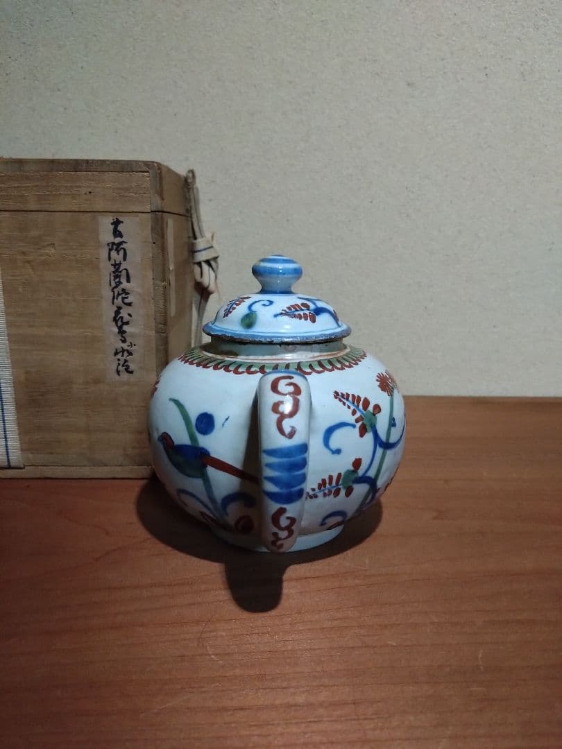 阿蘭陀    藍紅毛色絵 花鳥紋水注  急須