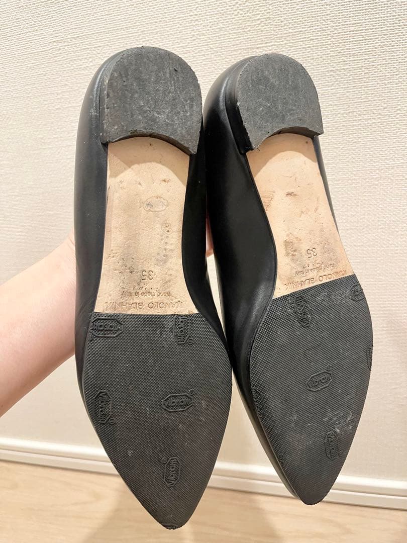 美品MANOLO BLAHNIKマノロブラニク フラットパンプスBLACK黒35
