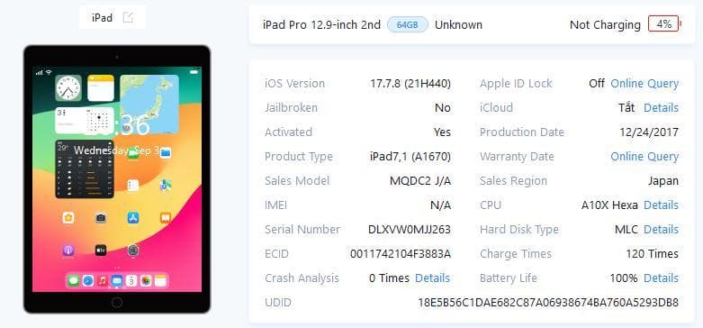 iPad Pro 第2世代 12.9inch Wi-fi 64G BT 100%