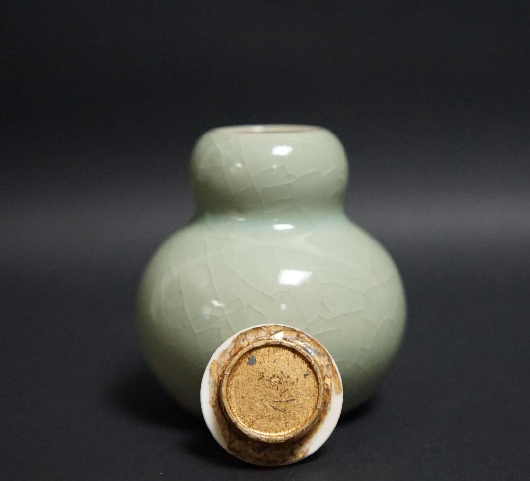 茶道具 四代清風与平作 瓢箪形青磁茶入 共箱★時代物★