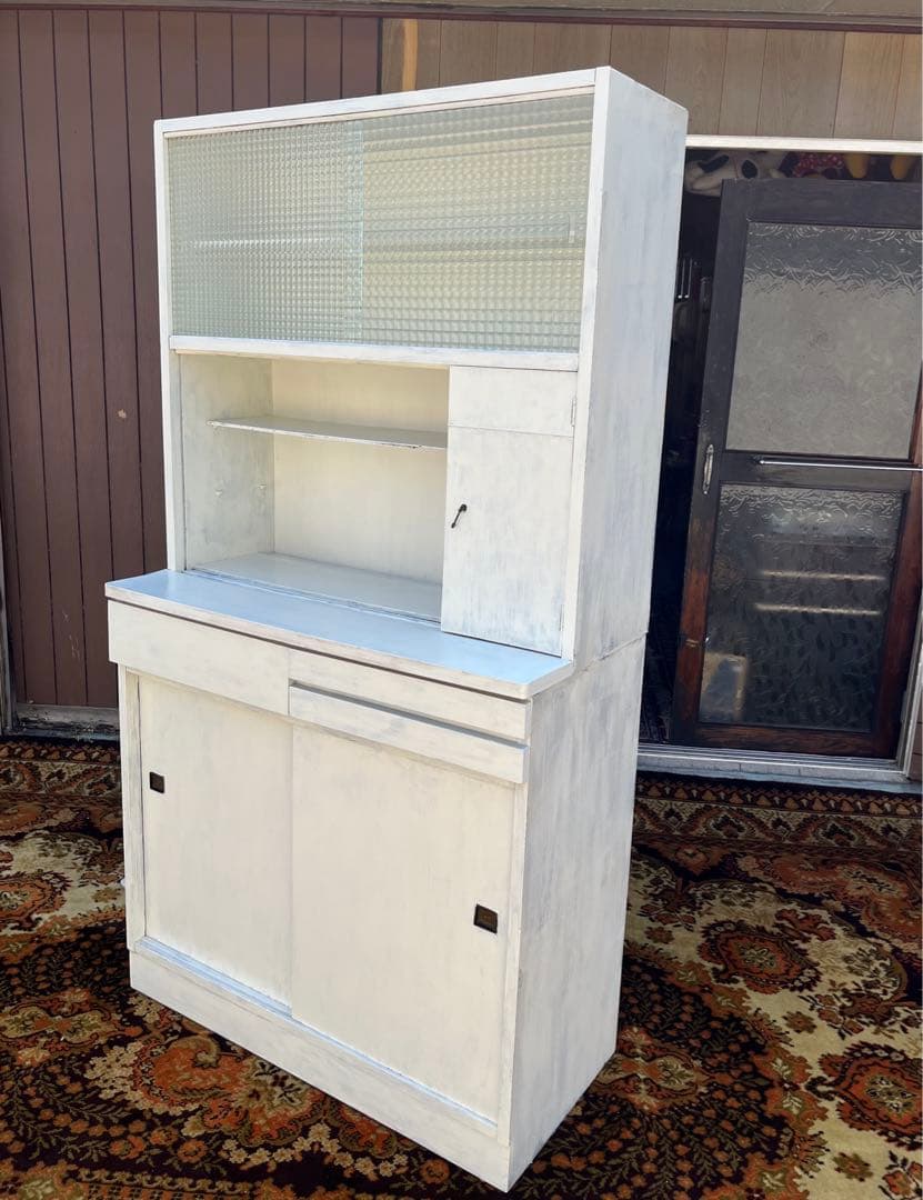 白 食器棚 昭和レトロ 当時物 ホワイト インテリア 水屋 古民家 ビンテージ