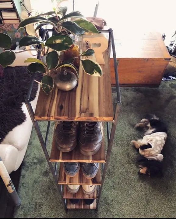 アイアン家具　シューズラック　シェルフ  男前　無骨　オーダーメイド　アカシア材