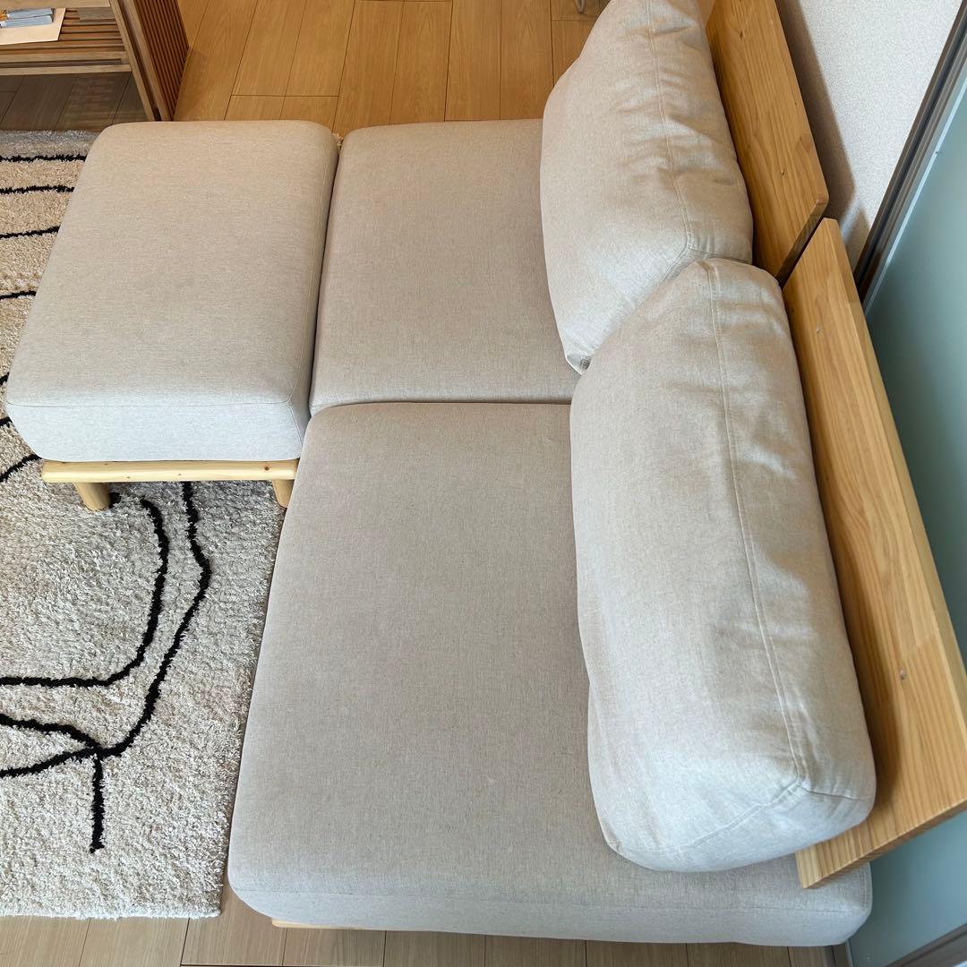 【引取限定】2人掛け　ソファ　ファブリックローソファ2脚+オットマン1脚