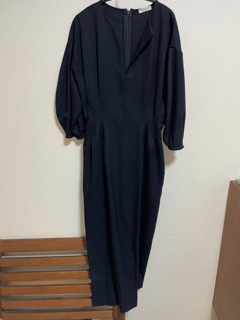 美品VERMEIL イエナ　ienaネイビー パフスリーブ ワンピース