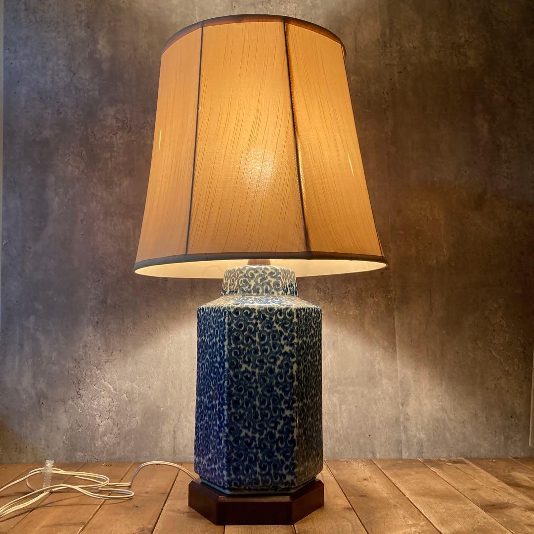 D-2 【希少】シノワズリ 磁器製 テーブルランプ 藍色 雲龍紋様 アンティーク