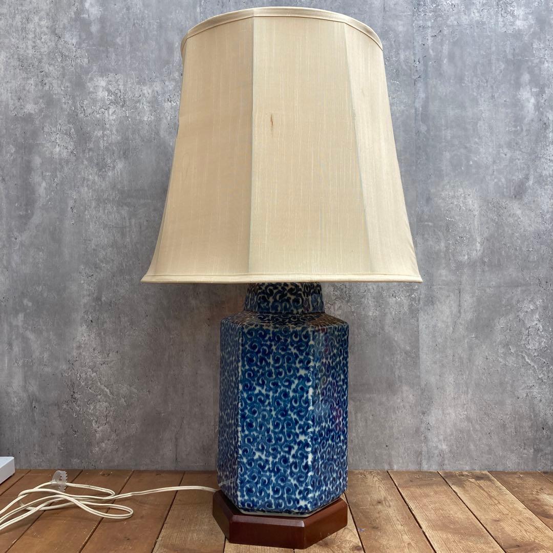 D-2 【希少】シノワズリ 磁器製 テーブルランプ 藍色 雲龍紋様 アンティーク