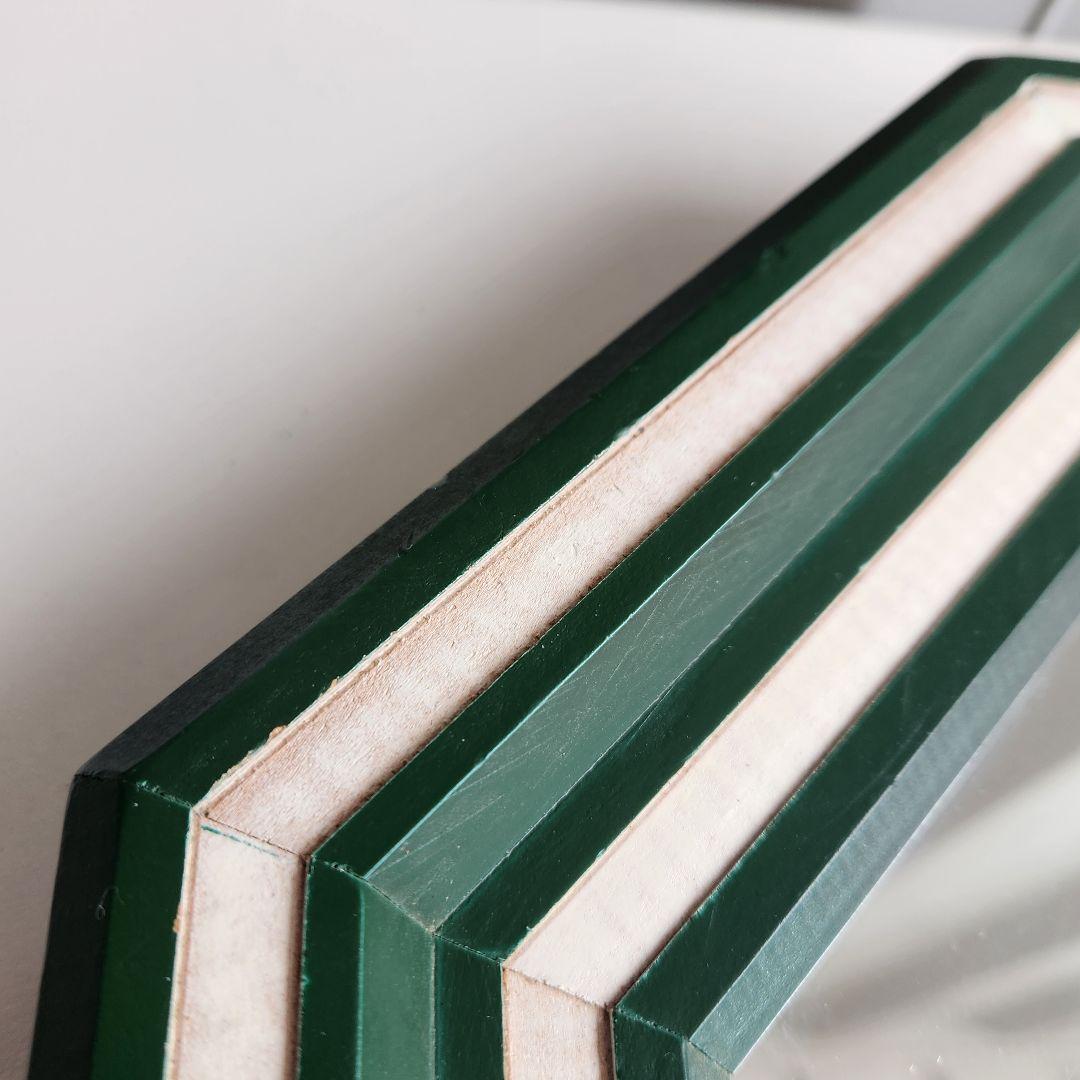 美品 ヴィンテージ　木製フレーム　8角形　ウォールミラー 壁掛け鏡 天然木 鏡