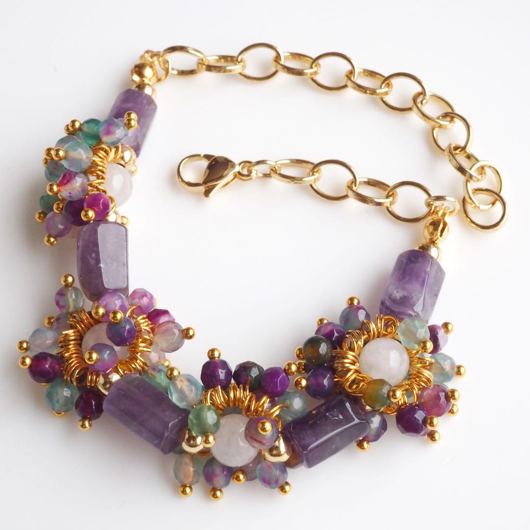 【Ruby】インプレッションストーン×淡水パールのデザインネックレス