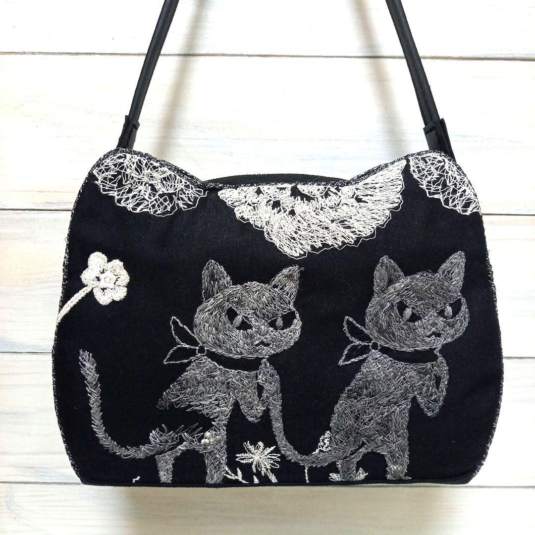 専用になります。　　クロッチくん猫フェイス型ファスナーバック*　ハンドメイド