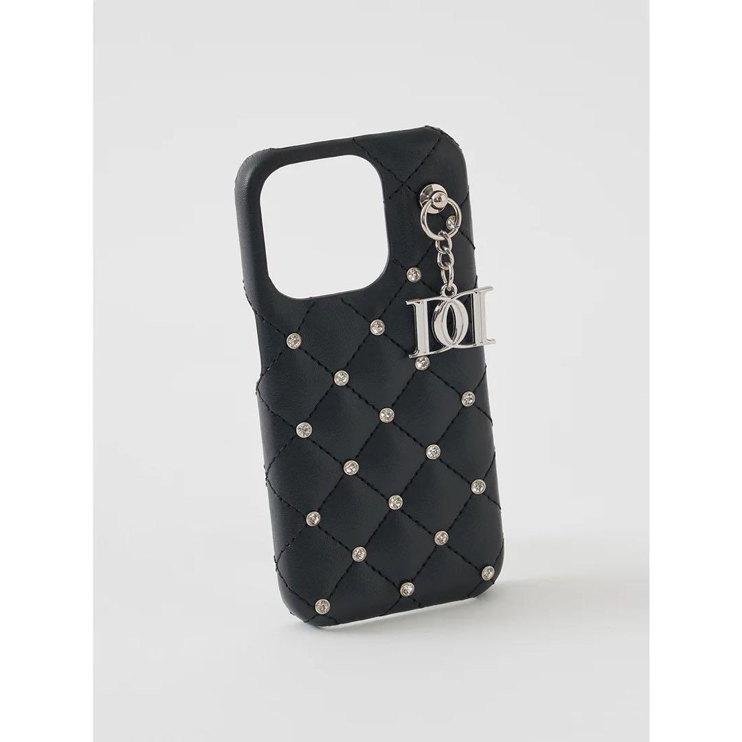 キルティングビジューDDチャームiPhoneケース ブラック iPhone16