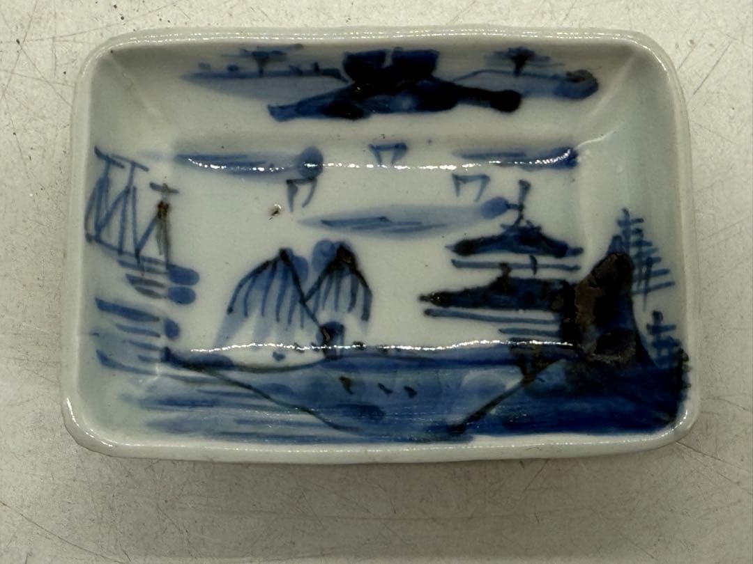 江戸　伊万里　染付山水紋角皿4点　送料込み251220