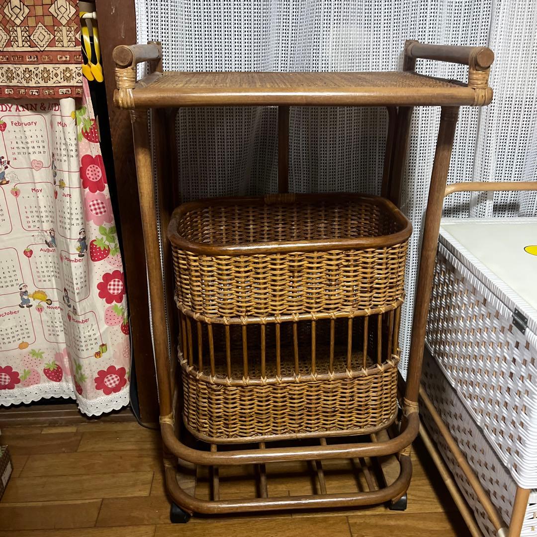 籐 ラタン 脱衣かご アンティーク レトロ ラック バスケット ランドリー