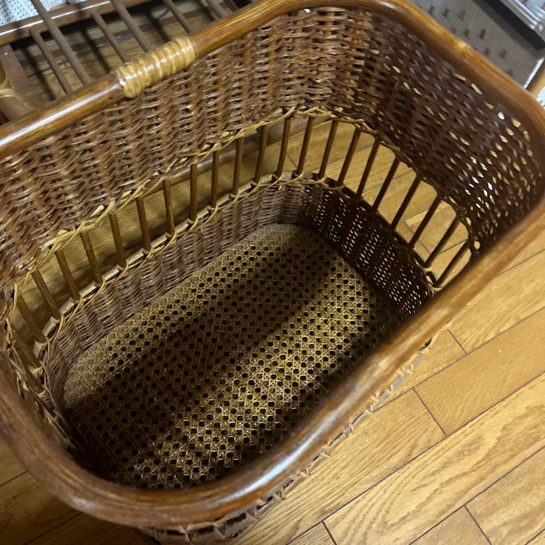 籐 ラタン 脱衣かご アンティーク レトロ ラック バスケット ランドリー