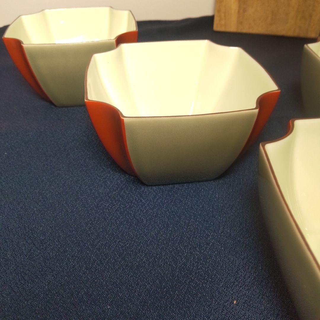 深川製磁 百年庵 茶灰釉赤 小どん 丼 小丼 鉢 5客 箱付