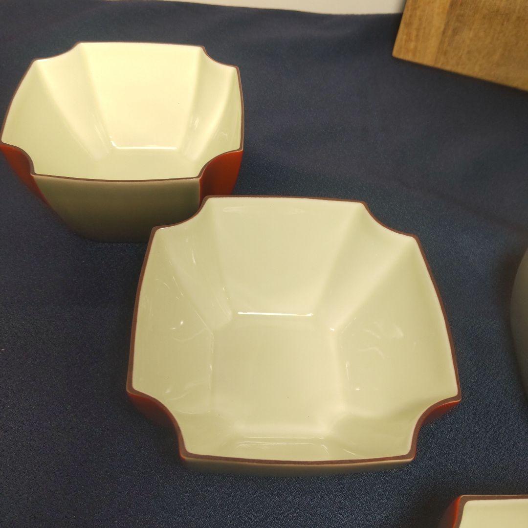 深川製磁 百年庵 茶灰釉赤 小どん 丼 小丼 鉢 5客 箱付