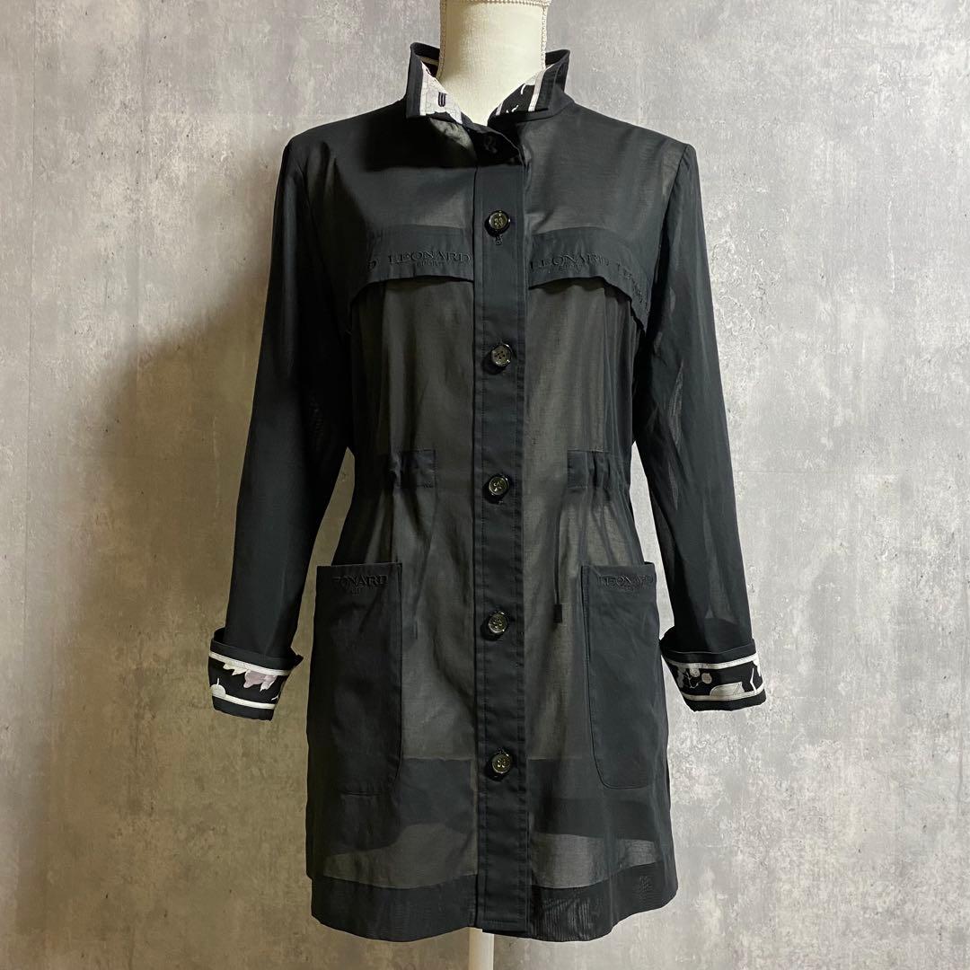 LEONARD SPORT スタンドカラー コート シアー素材 黒 L