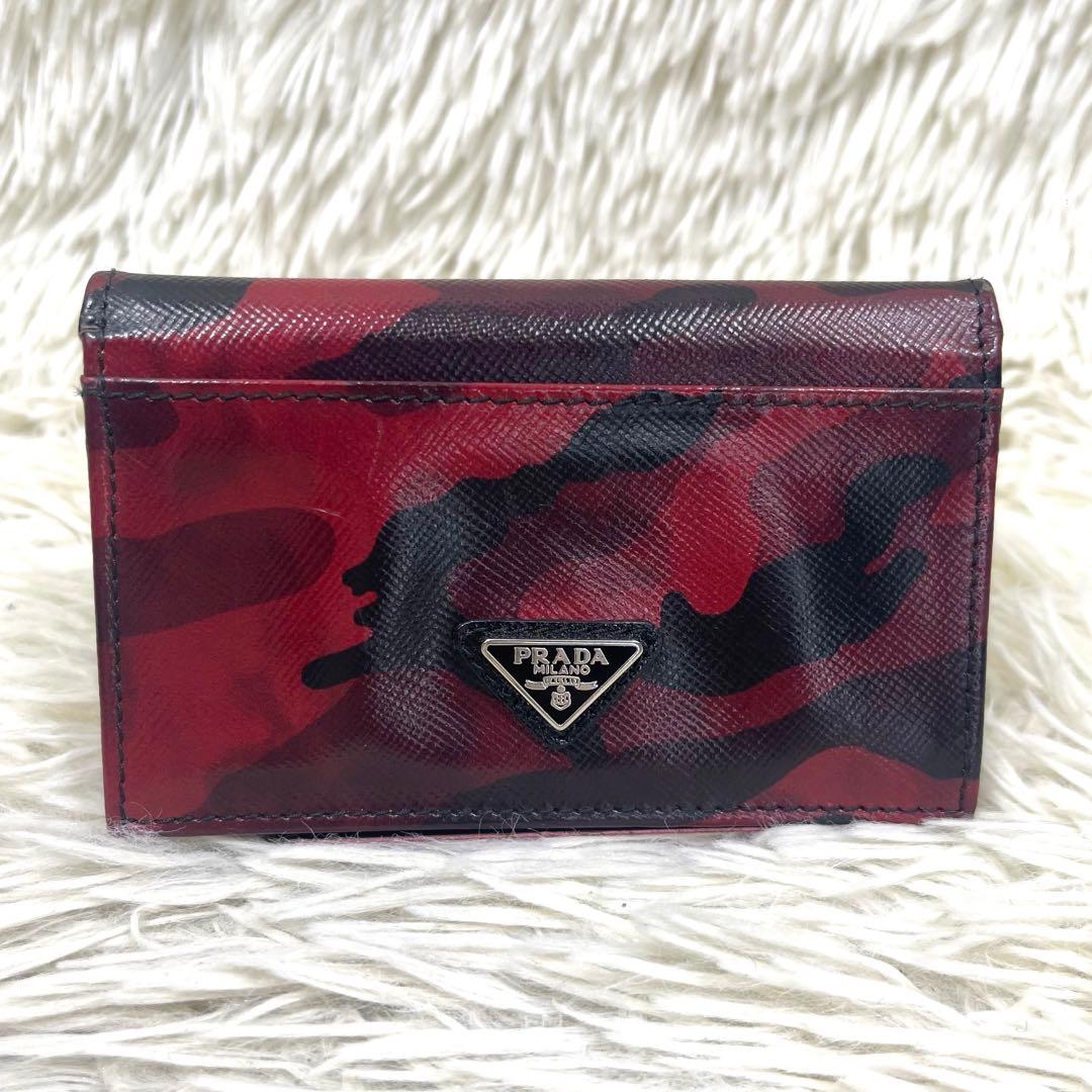 PRADA プラダ　カードケース　三角ロゴプレート レザー　カモフラ