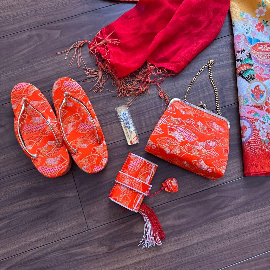 七五三　七歳　フルセット　山吹色　アンティーク