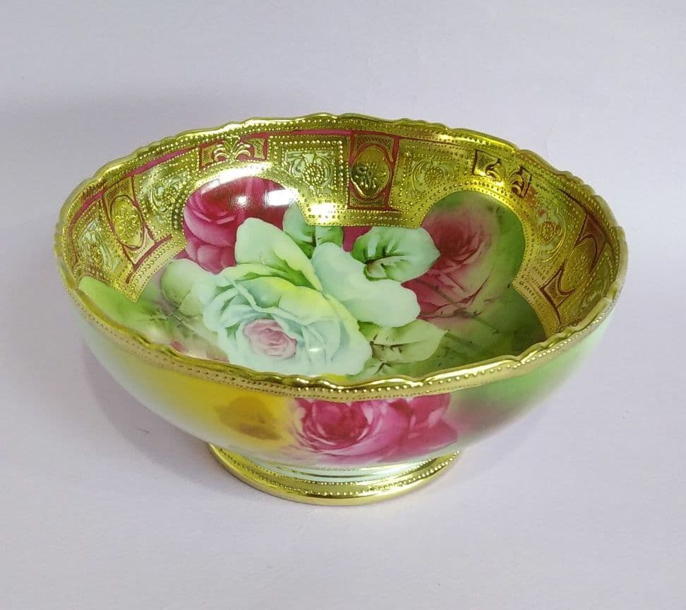 希少 オールドノリタケ メイプルリーフ 白薔薇 パンチボール