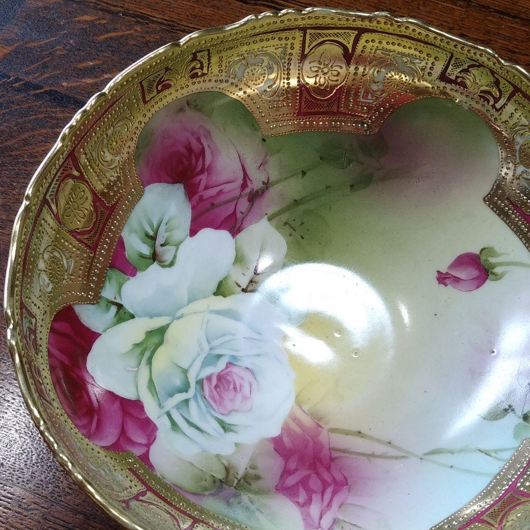 希少 オールドノリタケ メイプルリーフ 白薔薇 パンチボール