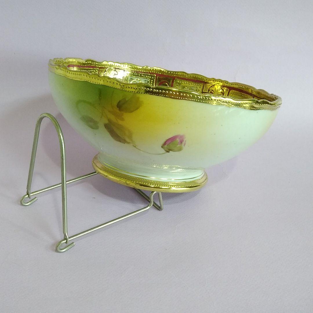 希少 オールドノリタケ メイプルリーフ 白薔薇 パンチボール