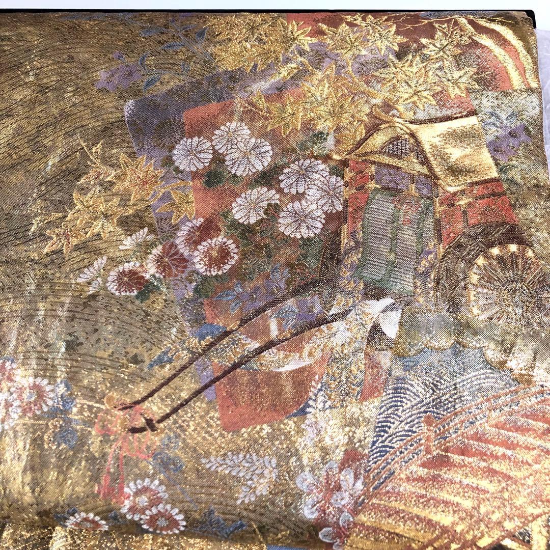 西陣織＊となみ織物　純金 純金箔　金通　袋帯　王朝の雅　証明書あり