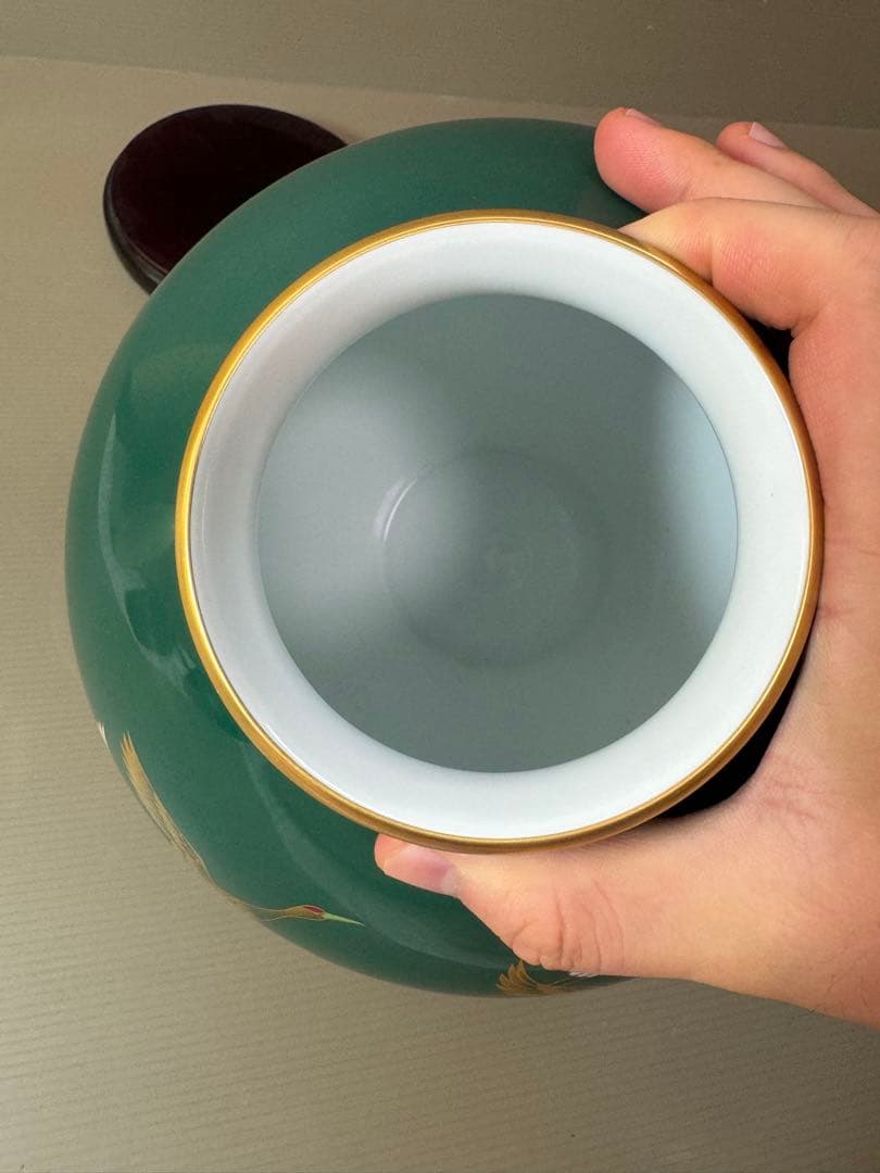 2792 香蘭社　金彩鶴文　花瓶　花台付　未使用