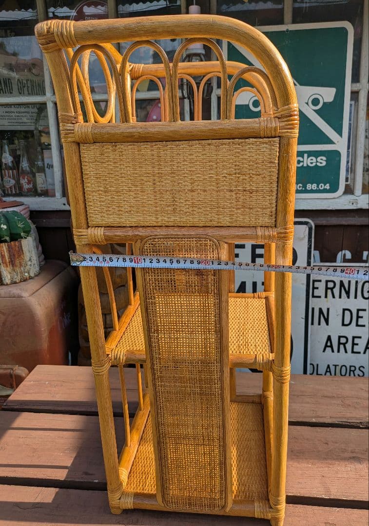 オールドラタンシェルフ 飾り棚 籐 ラタン製 3段シェルフ 引き出し付き　家具