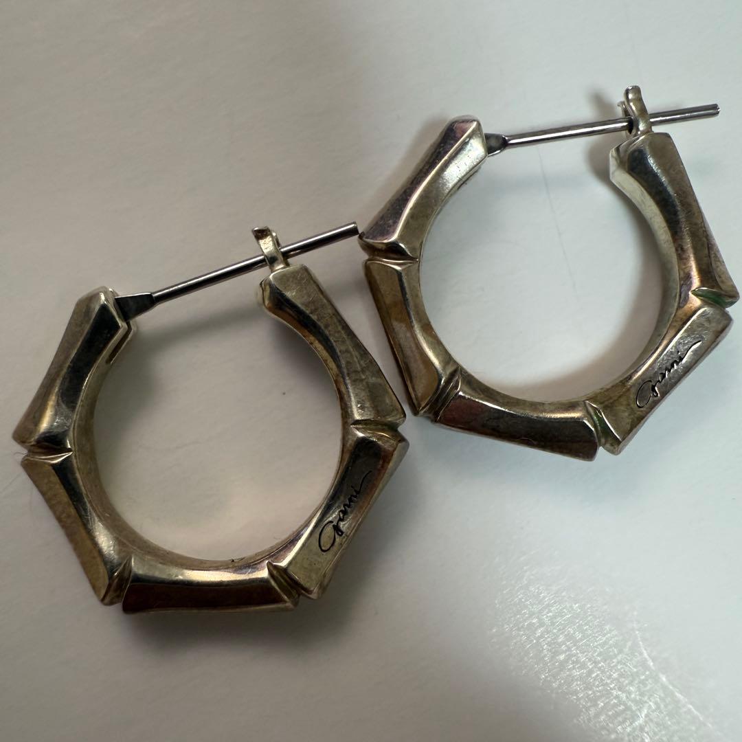 ガルニ　garni シルバー 八角形　フープ　ピアス ロゴ　ボーン　骨　925