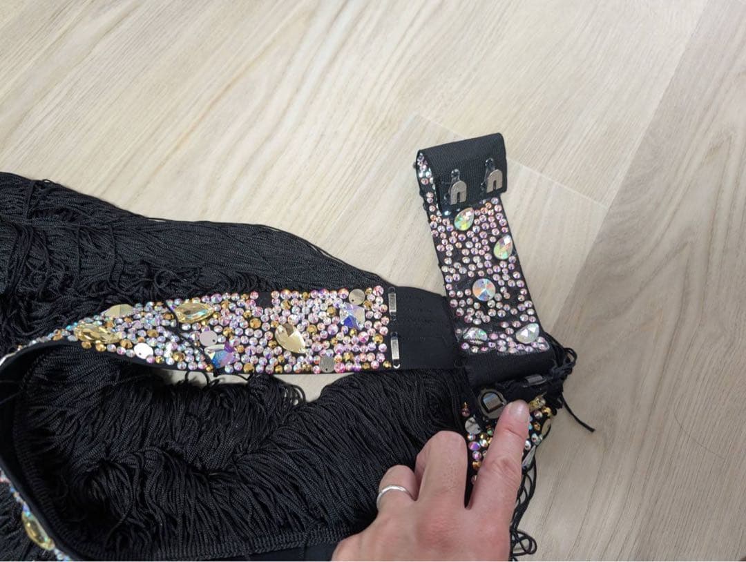 ラテンドレス　社交ダンス　フリンジ　ブラック