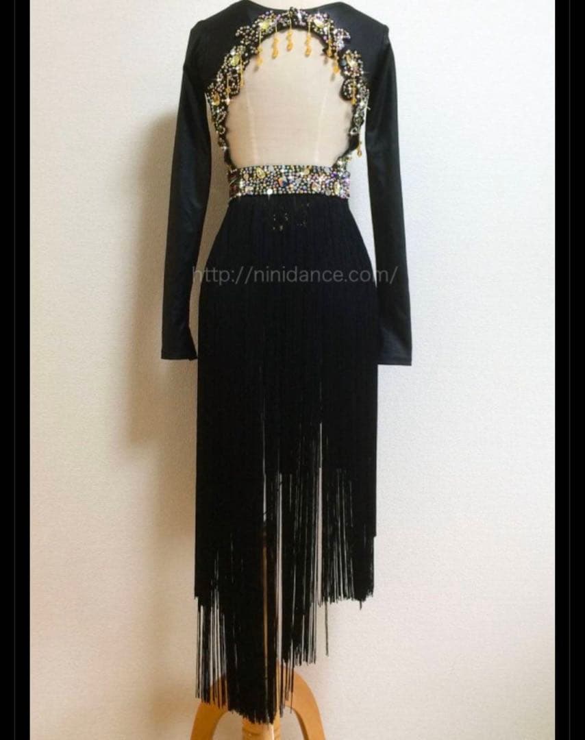 ラテンドレス　社交ダンス　フリンジ　ブラック