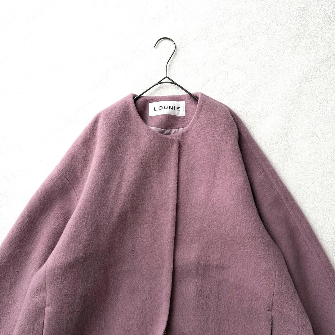 美品 ルーニィ ウールアルパカノーカラーコクーンコート 近年 ピンク Lサイズ
