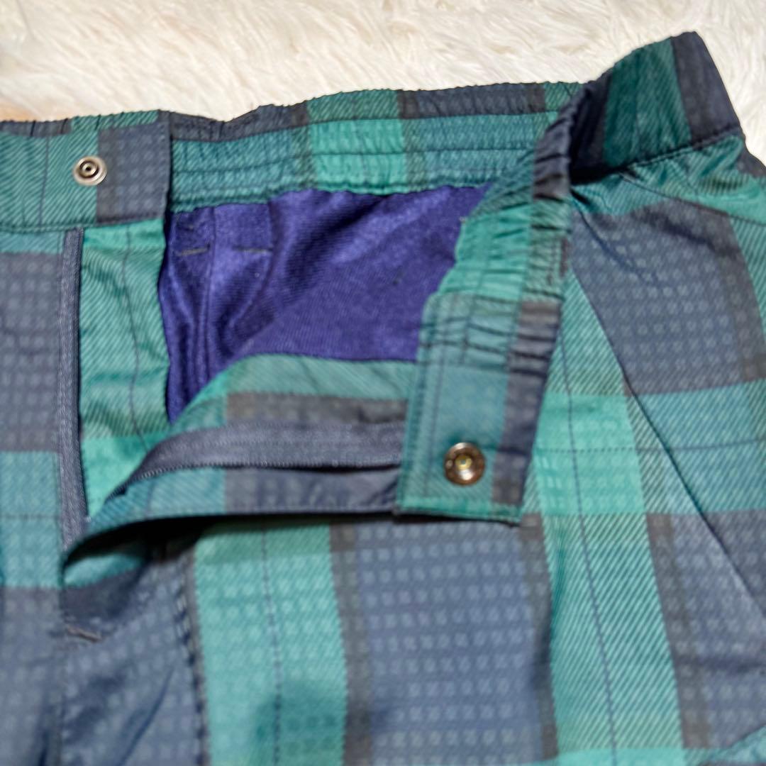 未使用級 パーリーゲイツ チェック柄 蓄熱 裏起毛 ナイロンパンツ リング付 L