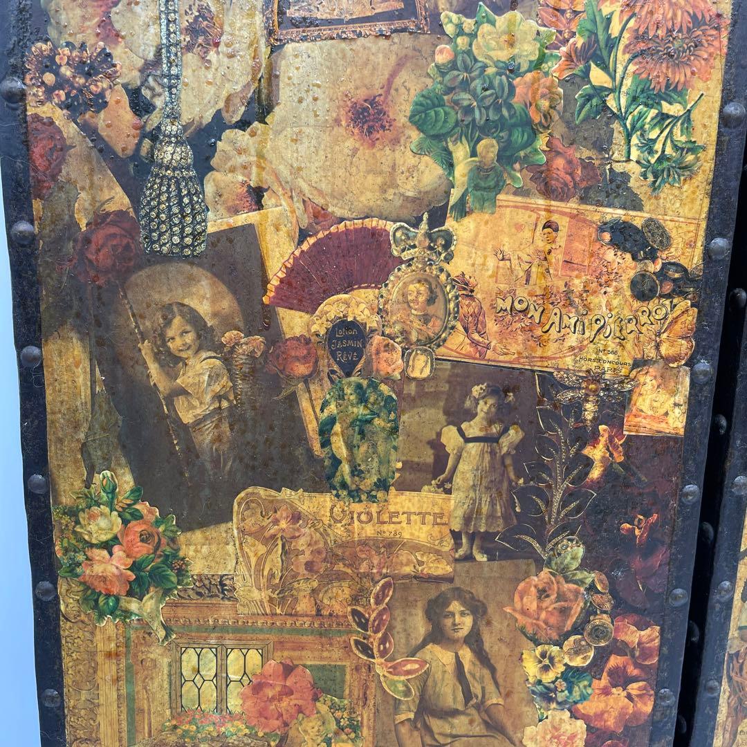 海外製屏風　ヴィンテージ　アンティーク　デコパージュパネル　スクラップスクリーン