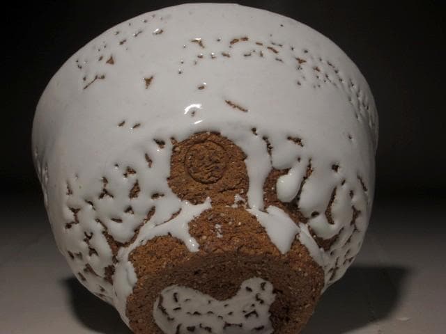 人間国宝　十一代三輪休雪　白萩茶碗　「笠雪」即中斎花押の逸品 s406