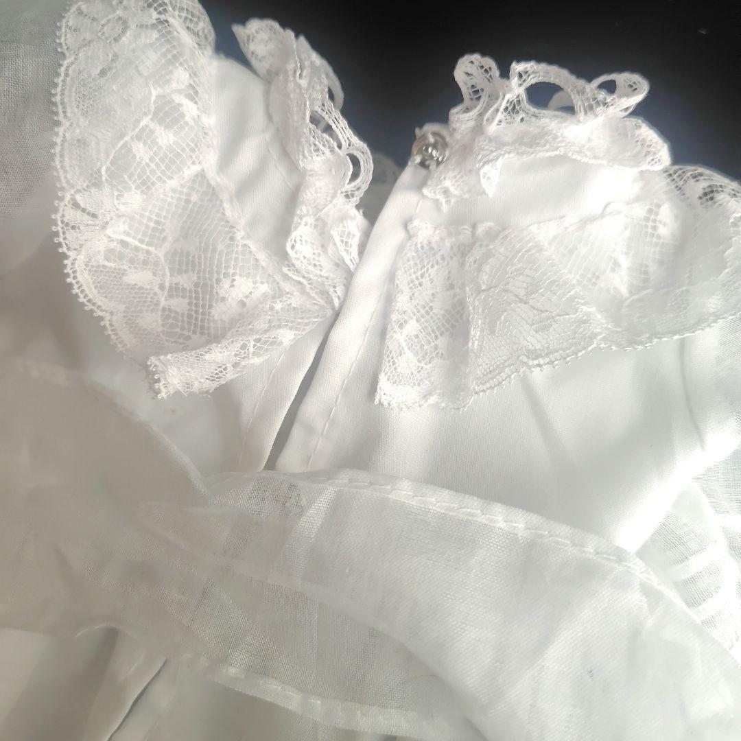 真っ白なアンティークドールドレスとボネのセット