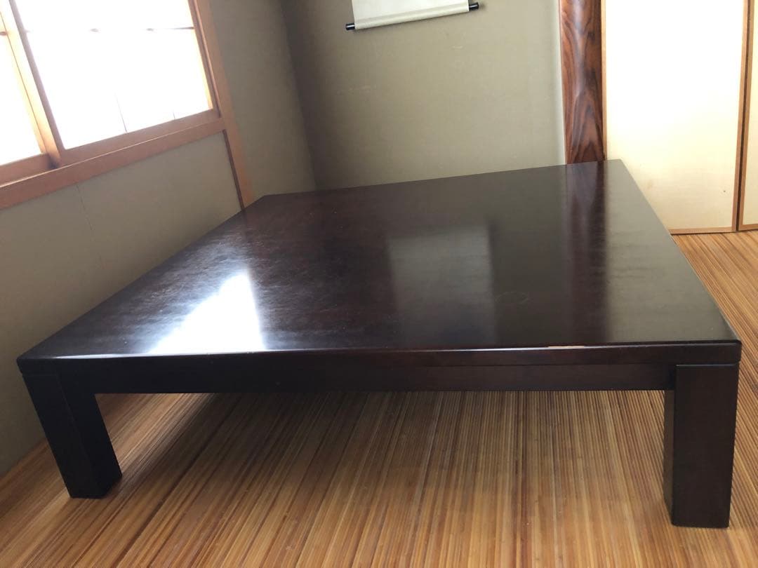 和モダン　テーブル　座卓　1.2M 正方形　濃茶