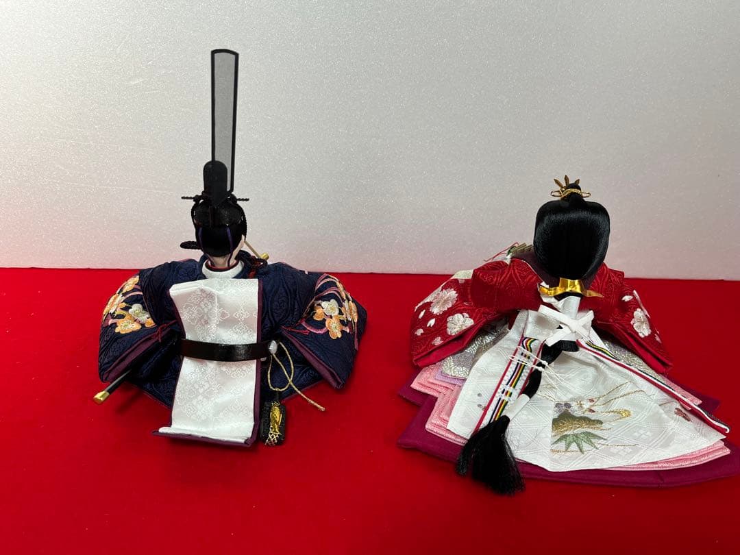 収納式親王飾り　刺繍梅桜　セット