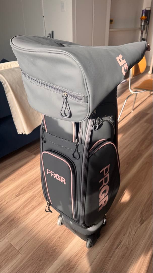 PRGR キャディバッグ グレー/ピンク 9inch 2輪タイプ