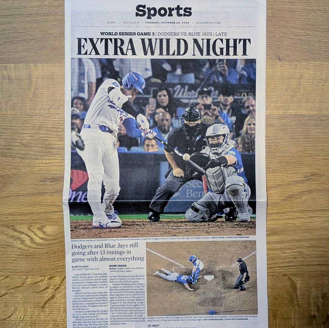 LA Daily News 2025年10月28日 大谷翔平 WS 第3戦