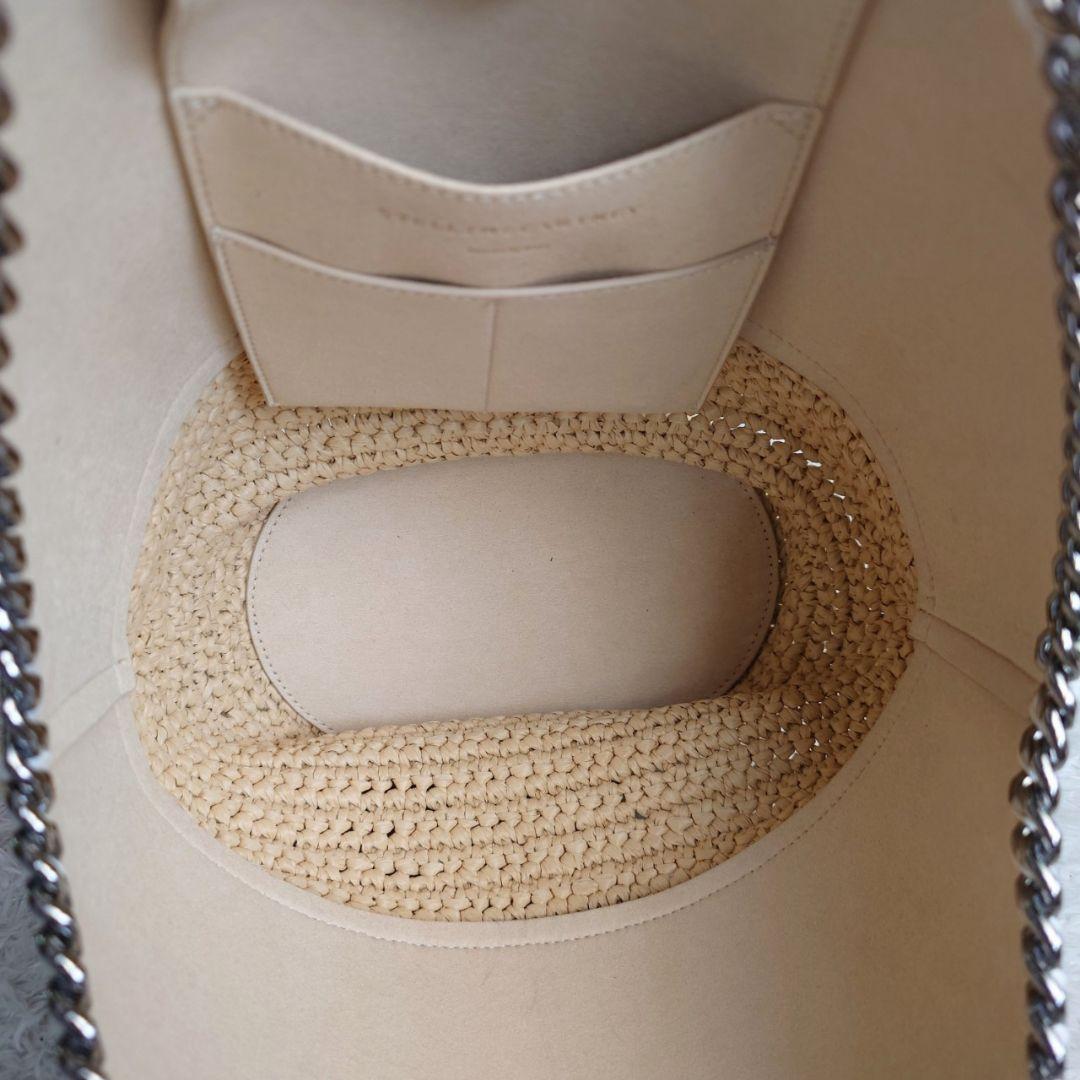 ステラマッカートニー ミディアムトート ラフィア チェーン 白 かごバッグ 革