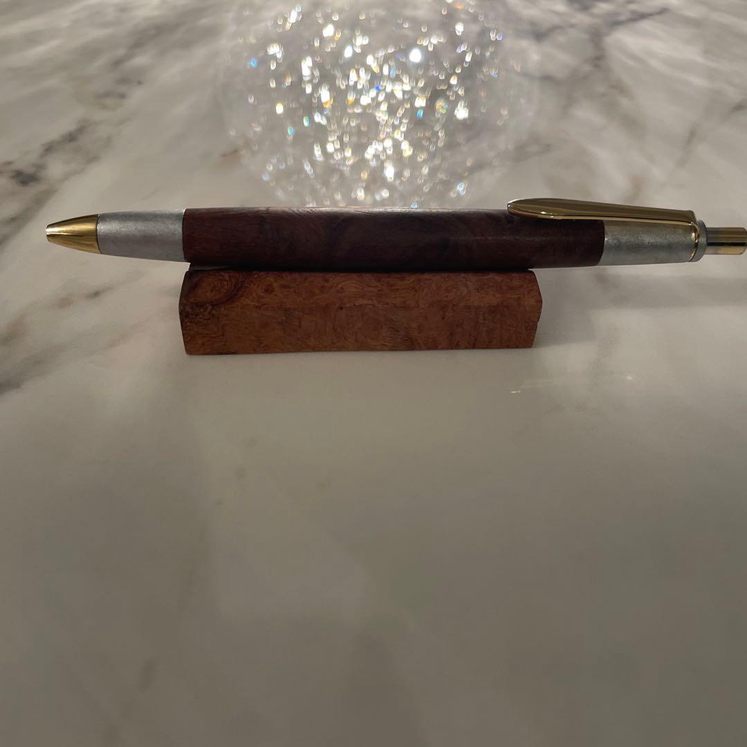野原工芸似　花梨瘤　シャープペンシル　ゴールド　斑紋純銀色仕様